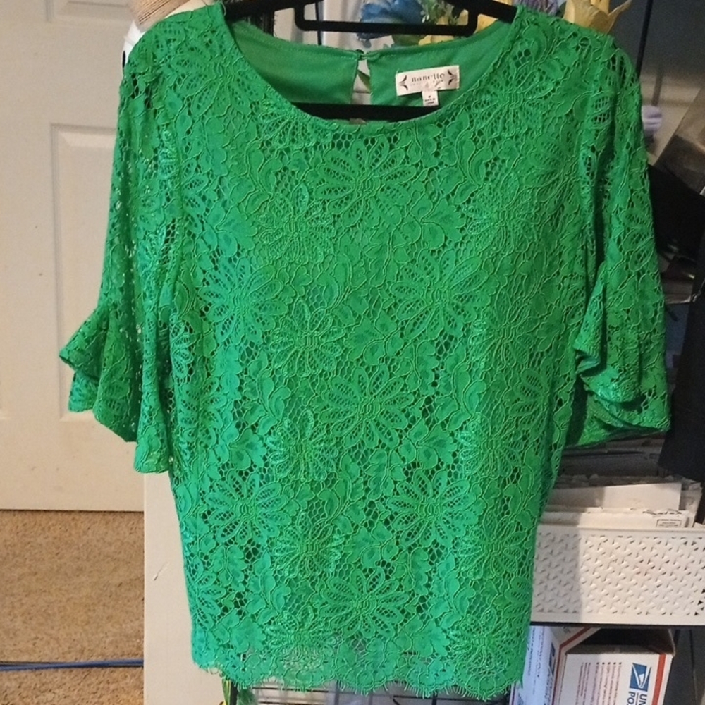 Nanette Lepore Vibrant Green Lace Blouse